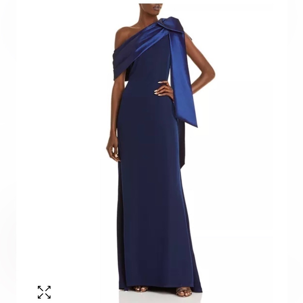 Tadashi Shoii Taffeta Bow One Shoulder Crepe Gown NWT